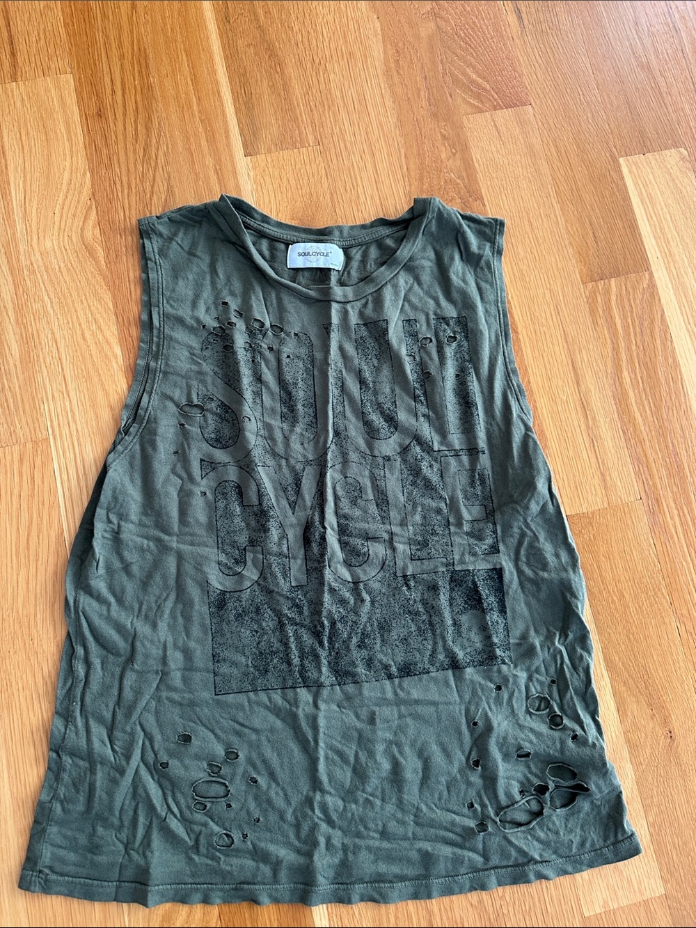 soulcycle Olive Green Distressed Women's Muscle Tee